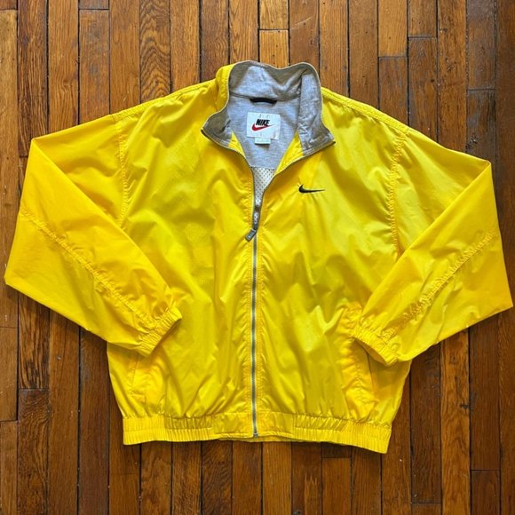 Vintage 90s Nike Men Yellow Black Swoosh Vented‎ Zip Up Windbreaker Track Jacket - Picture 1 of 4